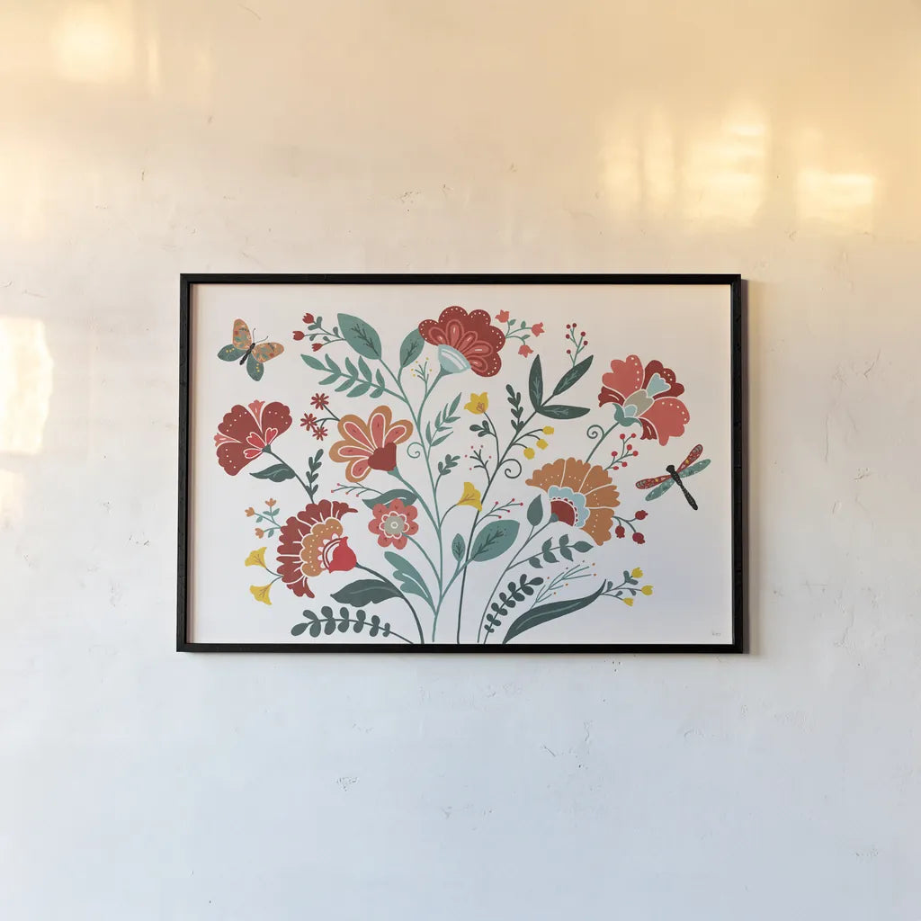 Floral Style I by Veronique Charron. shown as a paper print in a black flame. Available as a archival giclee rolled canvas, fine art paper, or poster print. SKU 82038i.