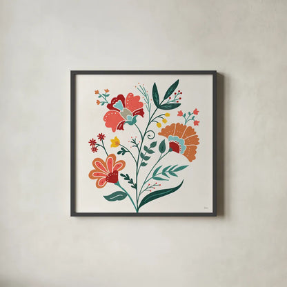 Floral Style II by Veronique Charron. Shown in a sleek black glass frame for a contemporary gallery look. Available as an archival giclee rolled canvas, fine art paper, or poster print. SKU 82039a.