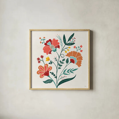 Floral Style II by Veronique Charron. Shown in a natural wood glass frame for a timeless modern aesthetic. Available as an archival giclee rolled canvas, fine art paper, or poster print. SKU 82039a.