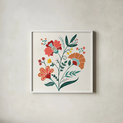 Floral Style II by Veronique Charron. Shown in a crisp white glass frame for a clean and minimalist style. Available as an archival giclee rolled canvas, fine art paper, or poster print. SKU 82039a.