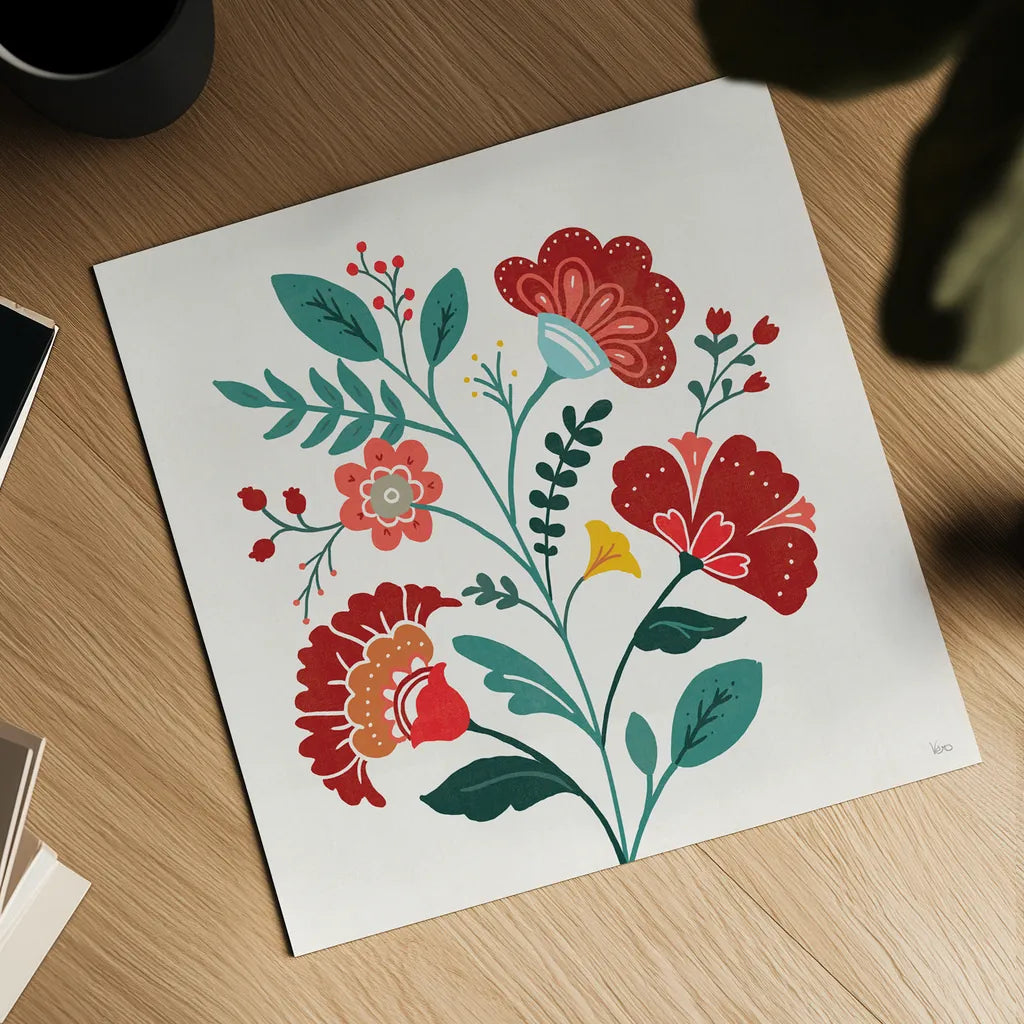 Floral Style III by Veronique Charron. Shown as a detailed flat fine art print, highlighting archival giclee quality. Available as an archival giclee rolled canvas, fine art paper, or poster print. SKU 82040a.