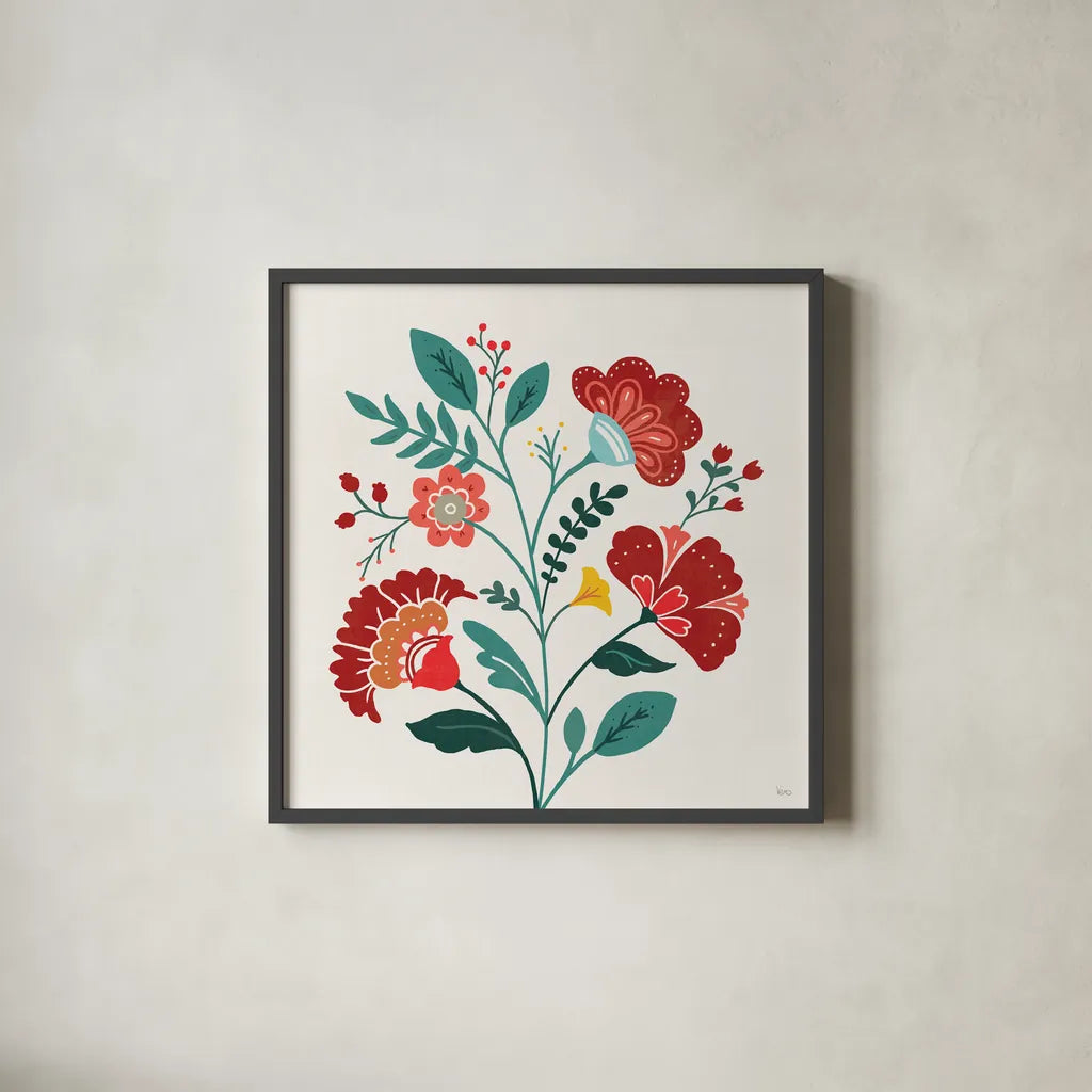 Floral Style III by Veronique Charron. Shown in a sleek black glass frame for a contemporary gallery look. Available as an archival giclee rolled canvas, fine art paper, or poster print. SKU 82040a.