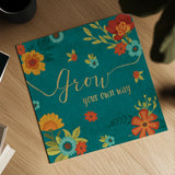 Flourish II Teal by Veronique Charron. Shown as a detailed flat fine art print, highlighting archival giclee quality. Available as an archival giclee rolled canvas, fine art paper, or poster print. SKU 33566a.