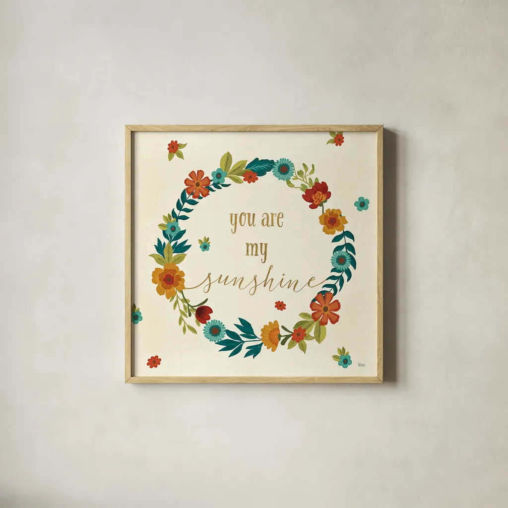 Flourish III by Veronique Charron. Shown in a natural wood glass frame for a timeless modern aesthetic. Available as an archival giclee rolled canvas, fine art paper, or poster print. SKU 33561a.