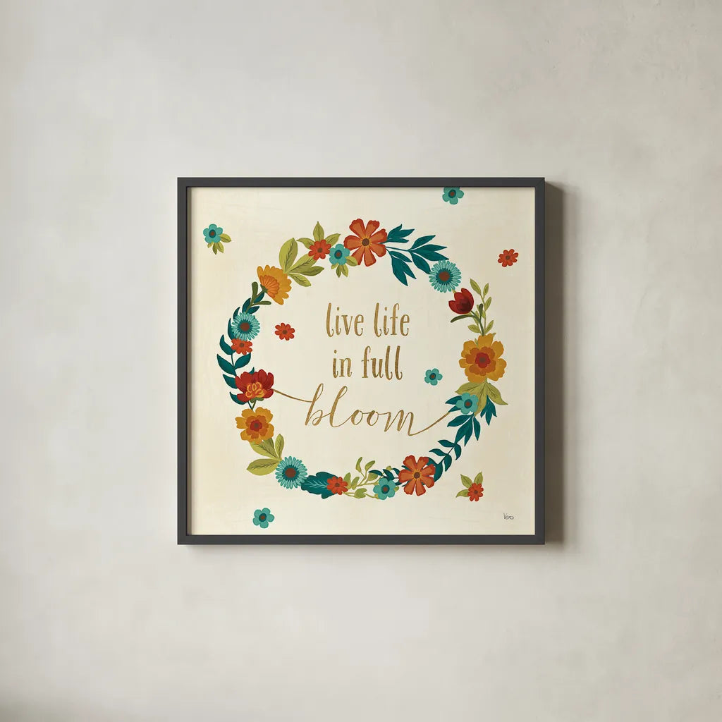 Flourish IV by Veronique Charron. Shown in a sleek black glass frame for a contemporary gallery look. Available as an archival giclee rolled canvas, fine art paper, or poster print. SKU 33562a.