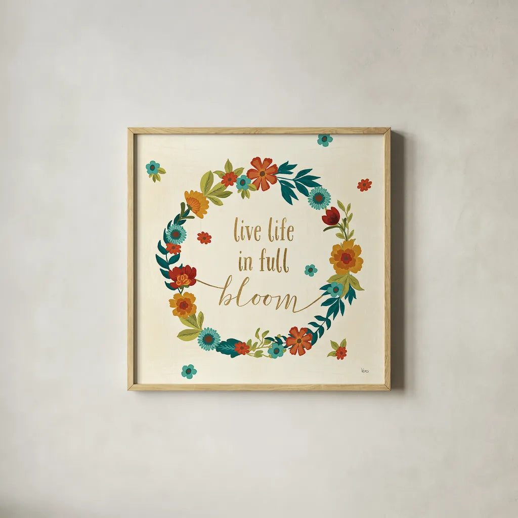 Flourish IV by Veronique Charron. Shown in a natural wood glass frame for a timeless modern aesthetic. Available as an archival giclee rolled canvas, fine art paper, or poster print. SKU 33562a.