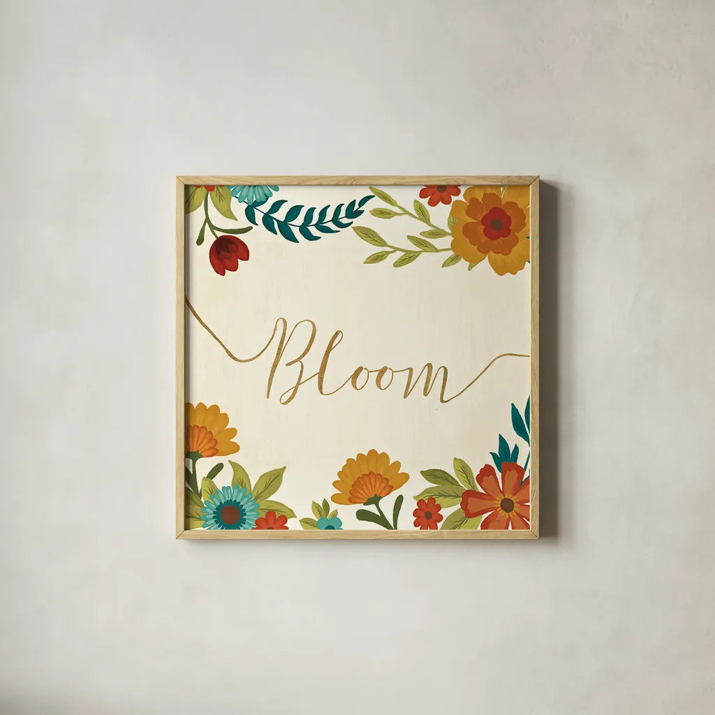 Flourish V by Veronique Charron. Shown in a natural wood glass frame for a timeless modern aesthetic. Available as an archival giclee rolled canvas, fine art paper, or poster print. SKU 34535a.