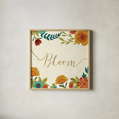 Flourish V by Veronique Charron. Shown in a natural wood glass frame for a timeless modern aesthetic. Available as an archival giclee rolled canvas, fine art paper, or poster print. SKU 34535a.