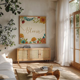 Flourish V by Veronique Charron. Shown in a natural wood frame in a cozy modern living room. Available as an archival giclee rolled canvas, fine art paper, or poster print. SKU 34535a.