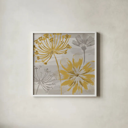 Flowers in the Wind II by Veronique Charron. Shown in a crisp white glass frame for a clean and minimalist style. Available as an archival giclee rolled canvas, fine art paper, or poster print. SKU 14054a.