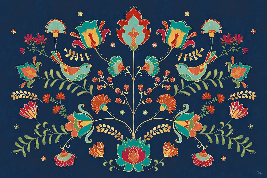 Folk Floral I Dark by Veronique Charron. SKU 47027i. Archival Giclee Fine art print for wall decor.