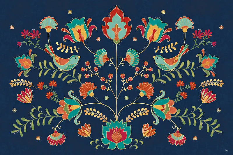 Folk Floral I Dark by Veronique Charron. SKU 47027i. Archival Giclee Fine art print for wall decor.