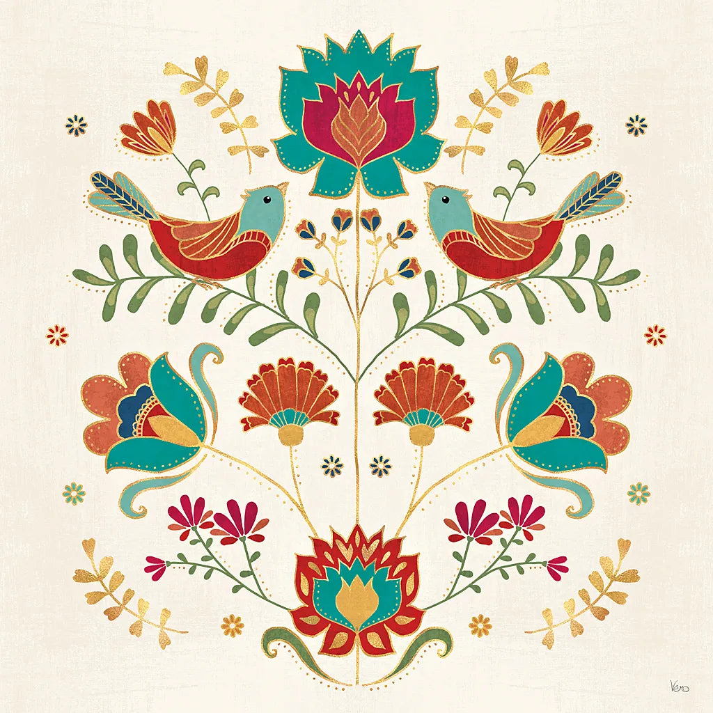 Folk Floral II by Veronique Charron. SKU 47020a. Archival Giclee Fine art print for wall decor.