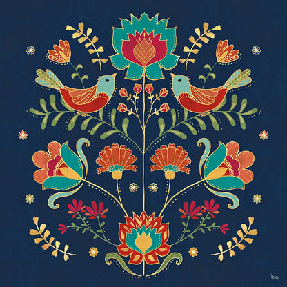 Folk Floral II Dark by Veronique Charron. SKU 47028a. Archival Giclee Fine art print for wall decor.