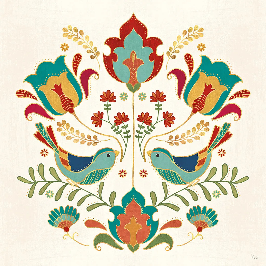 Folk Floral III by Veronique Charron. SKU 47021a. Archival Giclee Fine art print for wall decor.