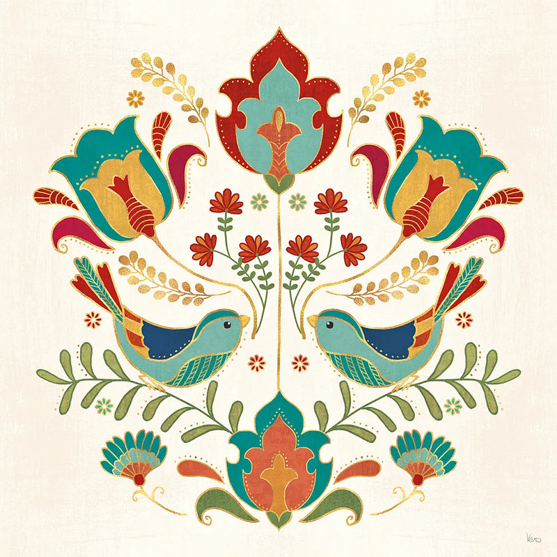 Folk Floral III by Veronique Charron. SKU 47021a. Archival Giclee Fine art print for wall decor.