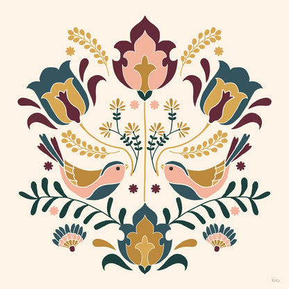 Folk Floral III Green by Veronique Charron. SKU 83600a. Archival Giclee Fine art print for wall decor.