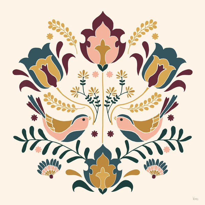 Folk Floral III Green by Veronique Charron. SKU 83600a. Archival Giclee Fine art print for wall decor.