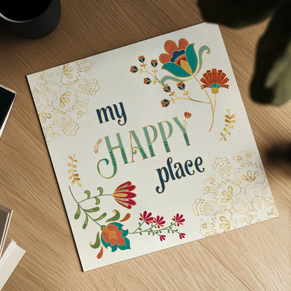 Folk Floral IV by Veronique Charron. Shown as a detailed flat fine art print, highlighting archival giclee quality. Available as an archival giclee rolled canvas, fine art paper, or poster print. SKU 47022a.