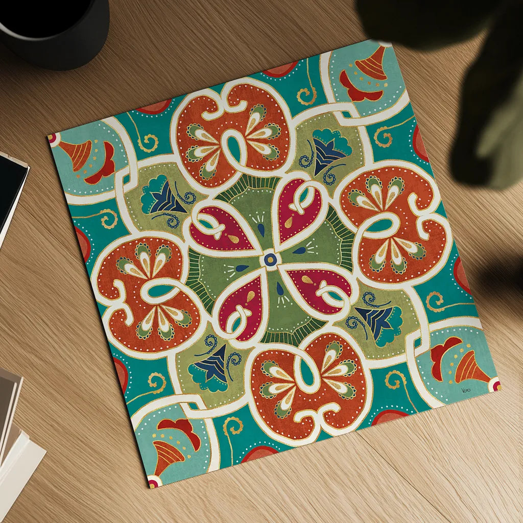 Folk Floral VI by Veronique Charron. Shown as a detailed flat fine art print, highlighting archival giclee quality. Available as an archival giclee rolled canvas, fine art paper, or poster print. SKU 47024a.