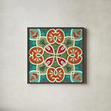 Folk Floral VI by Veronique Charron. Shown in a sleek black glass frame for a contemporary gallery look. Available as an archival giclee rolled canvas, fine art paper, or poster print. SKU 47024a.
