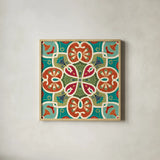 Folk Floral VI by Veronique Charron. Shown in a natural wood glass frame for a timeless modern aesthetic. Available as an archival giclee rolled canvas, fine art paper, or poster print. SKU 47024a.