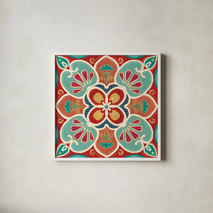 Folk Floral VII by Veronique Charron. Shown in a crisp white glass frame for a clean and minimalist style. Available as an archival giclee rolled canvas, fine art paper, or poster print. SKU 47025a.