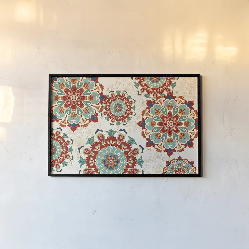 Folk Floral VIII by Veronique Charron. shown as a paper print in a black flame. Available as a archival giclee rolled canvas, fine art paper, or poster print. SKU 47026i.