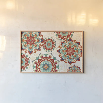 Folk Floral VIII by Veronique Charron. shown as a paper print in a natural frame. Available as a archival giclee rolled canvas, fine art paper, or poster print. SKU 47026i.