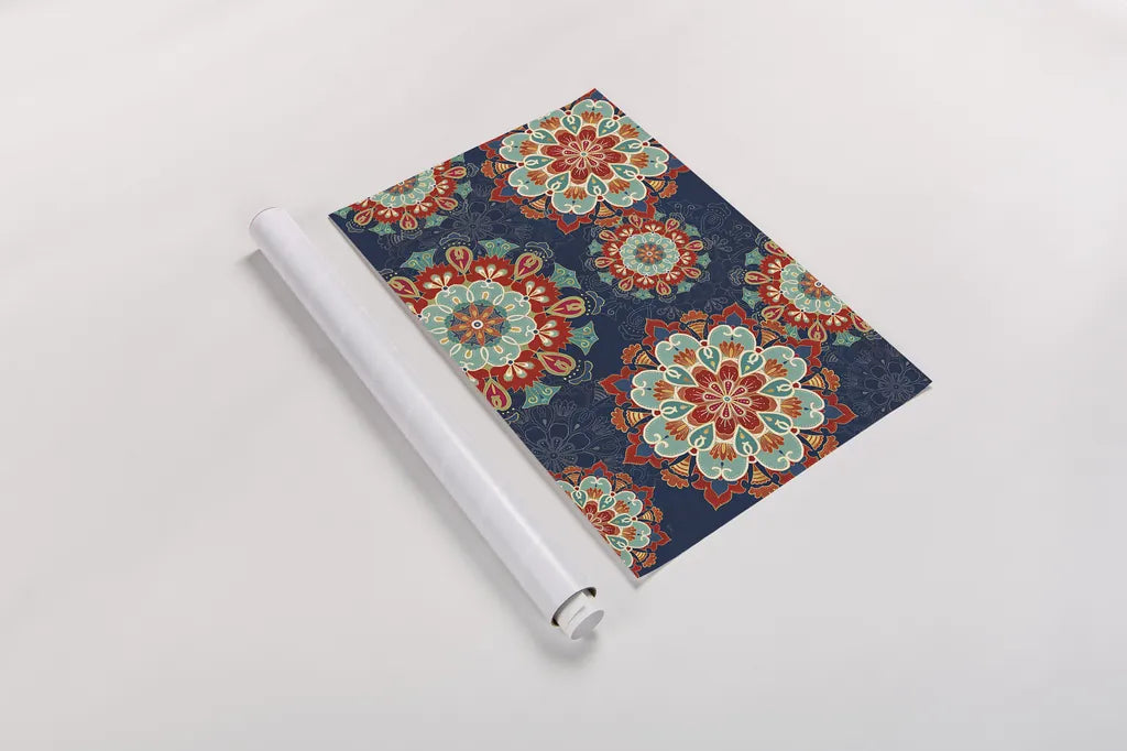 Folk Floral VIII Dark by Veronique Charron. shown as a rolled paper print. Available as archival giclee rolled canvas, fine art paper, or poster print. SKU 47030i.