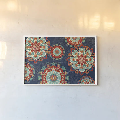 Folk Floral VIII Dark by Veronique Charron. shown as a paper print in a white frame. Available as a archival giclee rolled canvas, fine art paper, or poster print. SKU 47030i.