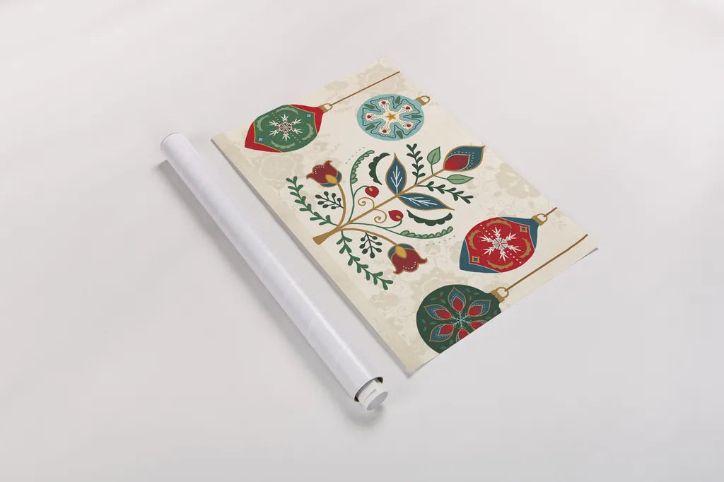 Folk Holiday I by Veronique Charron. shown as a rolled paper print. Available as archival giclee rolled canvas, fine art paper, or poster print. SKU 97722i.