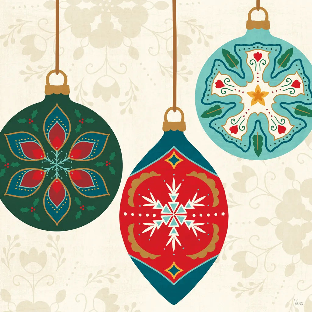 Folk Holiday III by Veronique Charron. SKU 97724a. Archival Giclee Fine art print for wall decor.