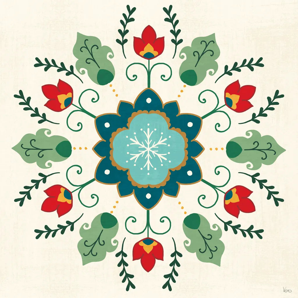 Folk Holiday IV by Veronique Charron. SKU 97725a. Archival Giclee Fine art print for wall decor.