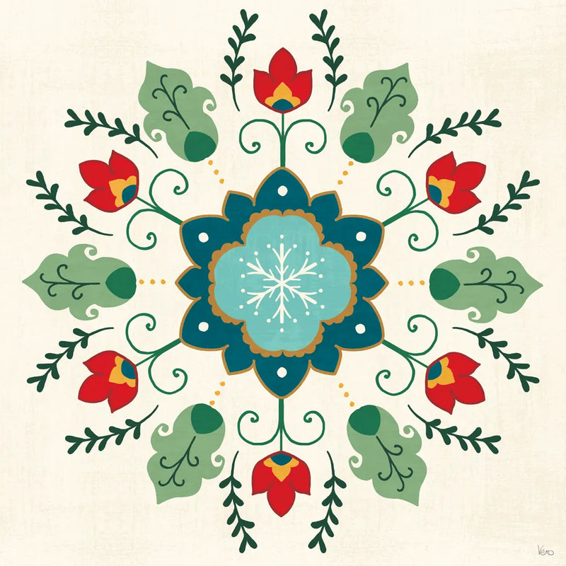 Folk Holiday IV by Veronique Charron. SKU 97725a. Archival Giclee Fine art print for wall decor.