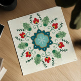 Folk Holiday IV by Veronique Charron. Shown as a detailed flat fine art print, highlighting archival giclee quality. Available as an archival giclee rolled canvas, fine art paper, or poster print. SKU 97725a.