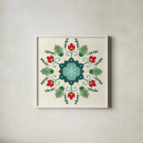 Folk Holiday IV by Veronique Charron. Shown in a crisp white glass frame for a clean and minimalist style. Available as an archival giclee rolled canvas, fine art paper, or poster print. SKU 97725a.