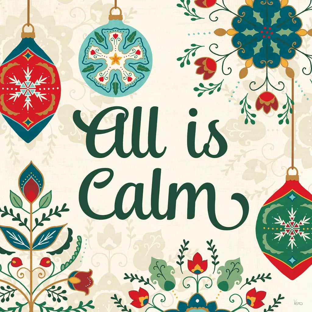 Folk Holiday VI by Veronique Charron. SKU 97727a. Archival Giclee Fine art print for wall decor.