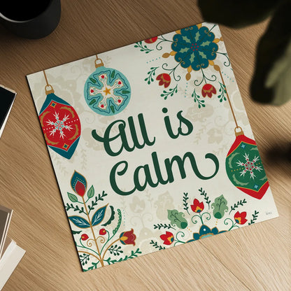 Folk Holiday VI by Veronique Charron. Shown as a detailed flat fine art print, highlighting archival giclee quality. Available as an archival giclee rolled canvas, fine art paper, or poster print. SKU 97727a.