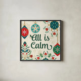 Folk Holiday VI by Veronique Charron. Shown in a sleek black glass frame for a contemporary gallery look. Available as an archival giclee rolled canvas, fine art paper, or poster print. SKU 97727a.