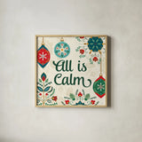 Folk Holiday VI by Veronique Charron. Shown in a natural wood glass frame for a timeless modern aesthetic. Available as an archival giclee rolled canvas, fine art paper, or poster print. SKU 97727a.