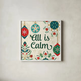 Folk Holiday VI by Veronique Charron. Shown in a crisp white glass frame for a clean and minimalist style. Available as an archival giclee rolled canvas, fine art paper, or poster print. SKU 97727a.