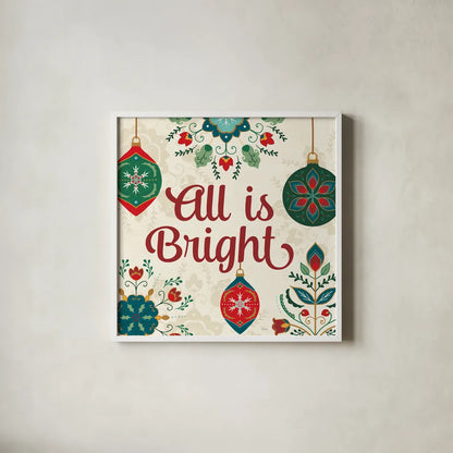 Folk Holiday VII by Veronique Charron. Shown in a crisp white glass frame for a clean and minimalist style. Available as an archival giclee rolled canvas, fine art paper, or poster print. SKU 97728a.