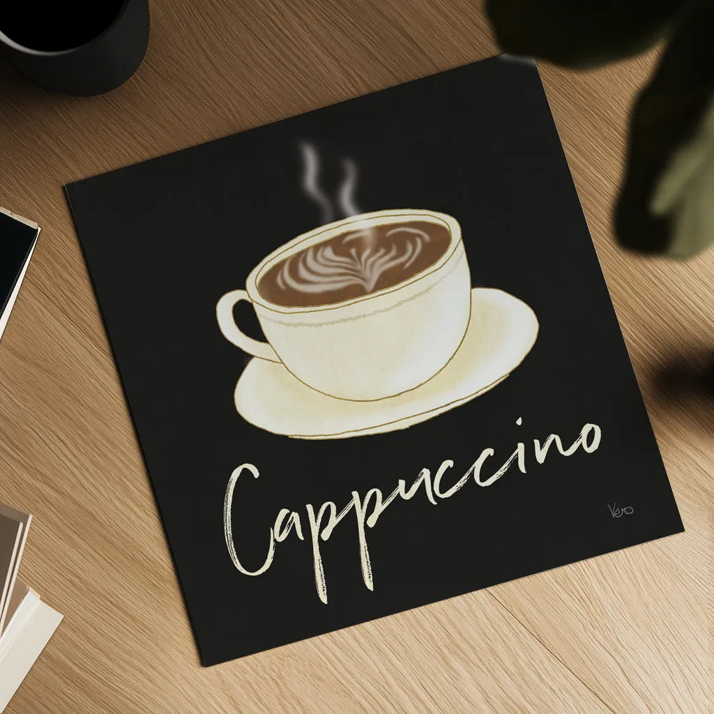 Fresh Coffee Cappucino by Veronique Charron. Shown as a detailed flat fine art print, highlighting archival giclee quality. Available as an archival giclee rolled canvas, fine art paper, or poster print. SKU 68436a.