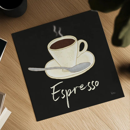 Fresh Coffee Espresso by Veronique Charron. Shown as a detailed flat fine art print, highlighting archival giclee quality. Available as an archival giclee rolled canvas, fine art paper, or poster print. SKU 68434a.