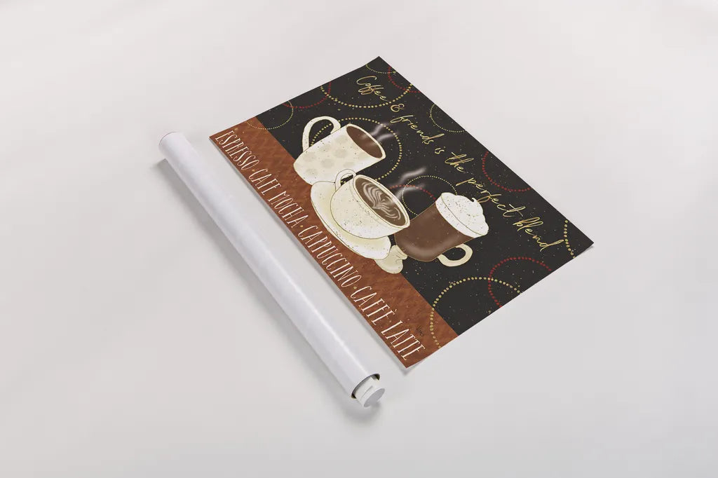 Fresh Coffee I by Veronique Charron. shown as a rolled paper print. Available as archival giclee rolled canvas, fine art paper, or poster print. SKU 35224i.