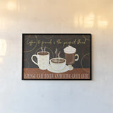 Fresh Coffee I by Veronique Charron. shown as a paper print in a black flame. Available as a archival giclee rolled canvas, fine art paper, or poster print. SKU 35224i.