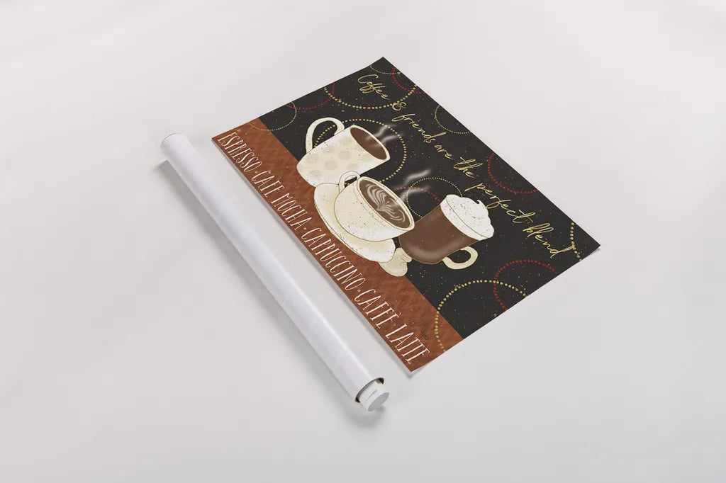 Fresh Coffee I v2 by Veronique Charron. shown as a rolled paper print. Available as archival giclee rolled canvas, fine art paper, or poster print. SKU 37206i.