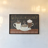 Fresh Coffee I v2 by Veronique Charron. shown as a paper print in a black flame. Available as a archival giclee rolled canvas, fine art paper, or poster print. SKU 37206i.