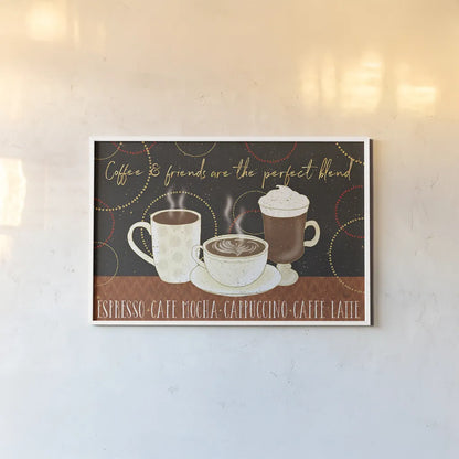 Fresh Coffee I v2 by Veronique Charron. shown as a paper print in a white frame. Available as a archival giclee rolled canvas, fine art paper, or poster print. SKU 37206i.